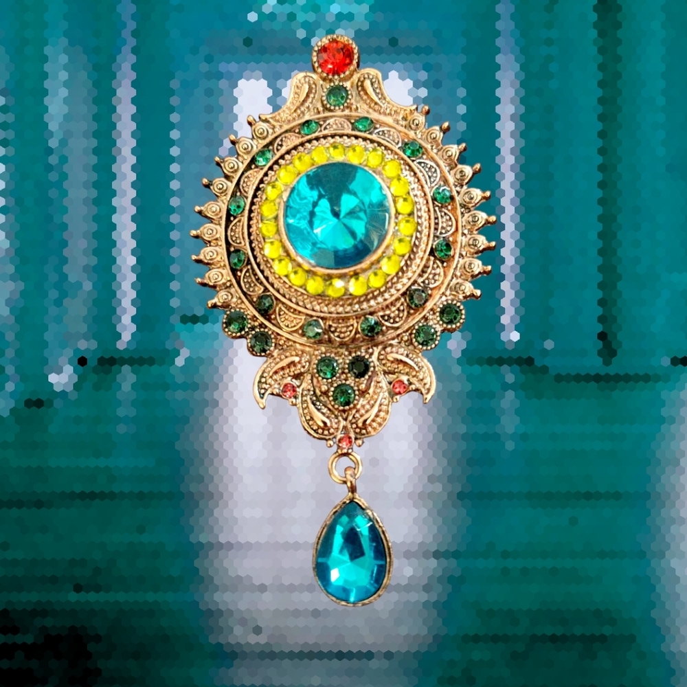 Gold-Tone Blue & Green Crystal Drop Brooch - Women Jewelry Brooches
